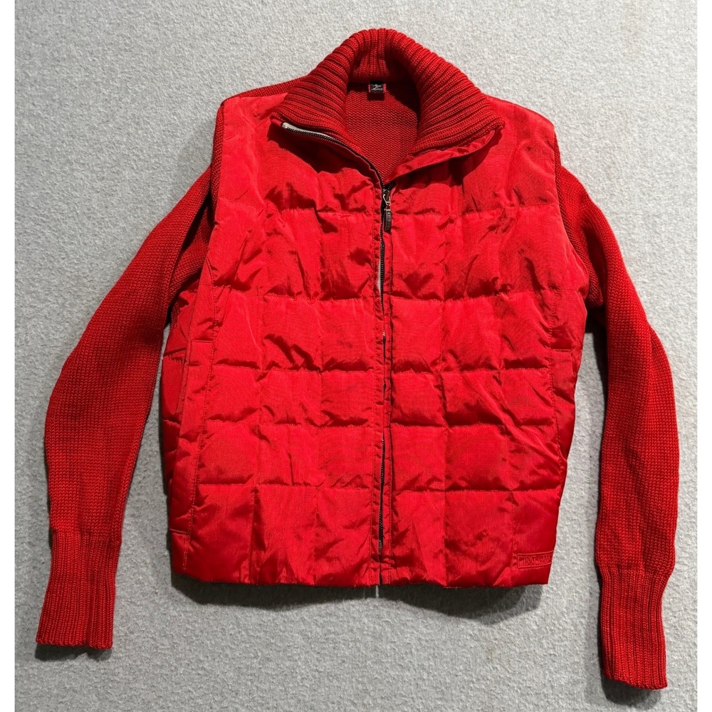 Post Card Red Hybrid Puffer Knit Jacket Mock Neck Full Zip Womens Small